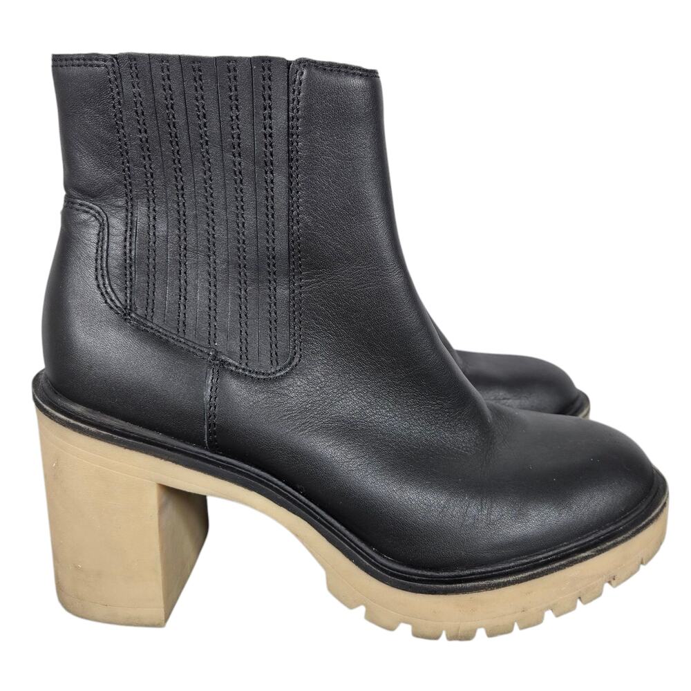 Dolce Vita Castor H2O Booties Womens 9 Waterproof Black Leather Lug Sole Chelsea